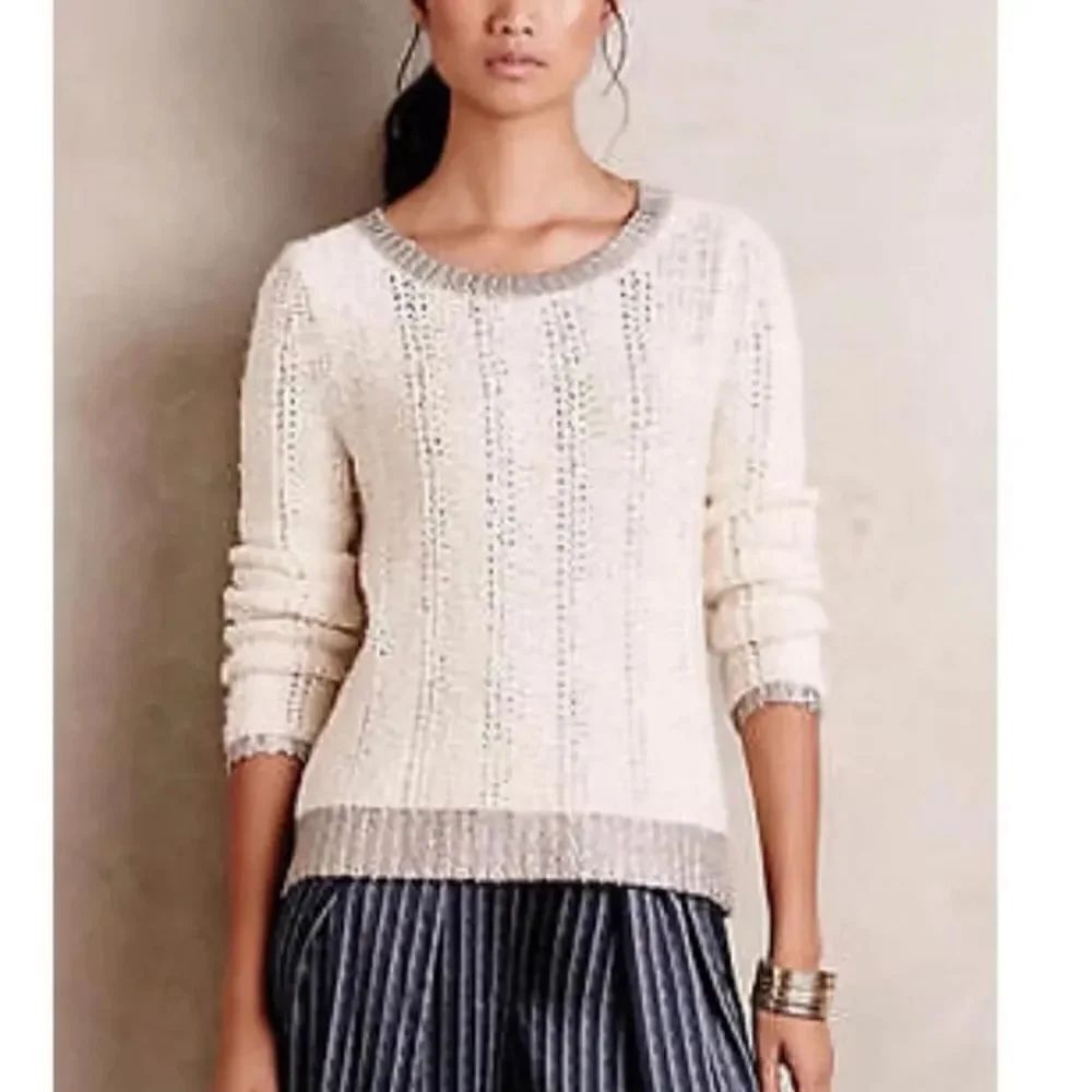 Anthropologie Moth chunky knit ivory long sleeve cotton blend sweater medium